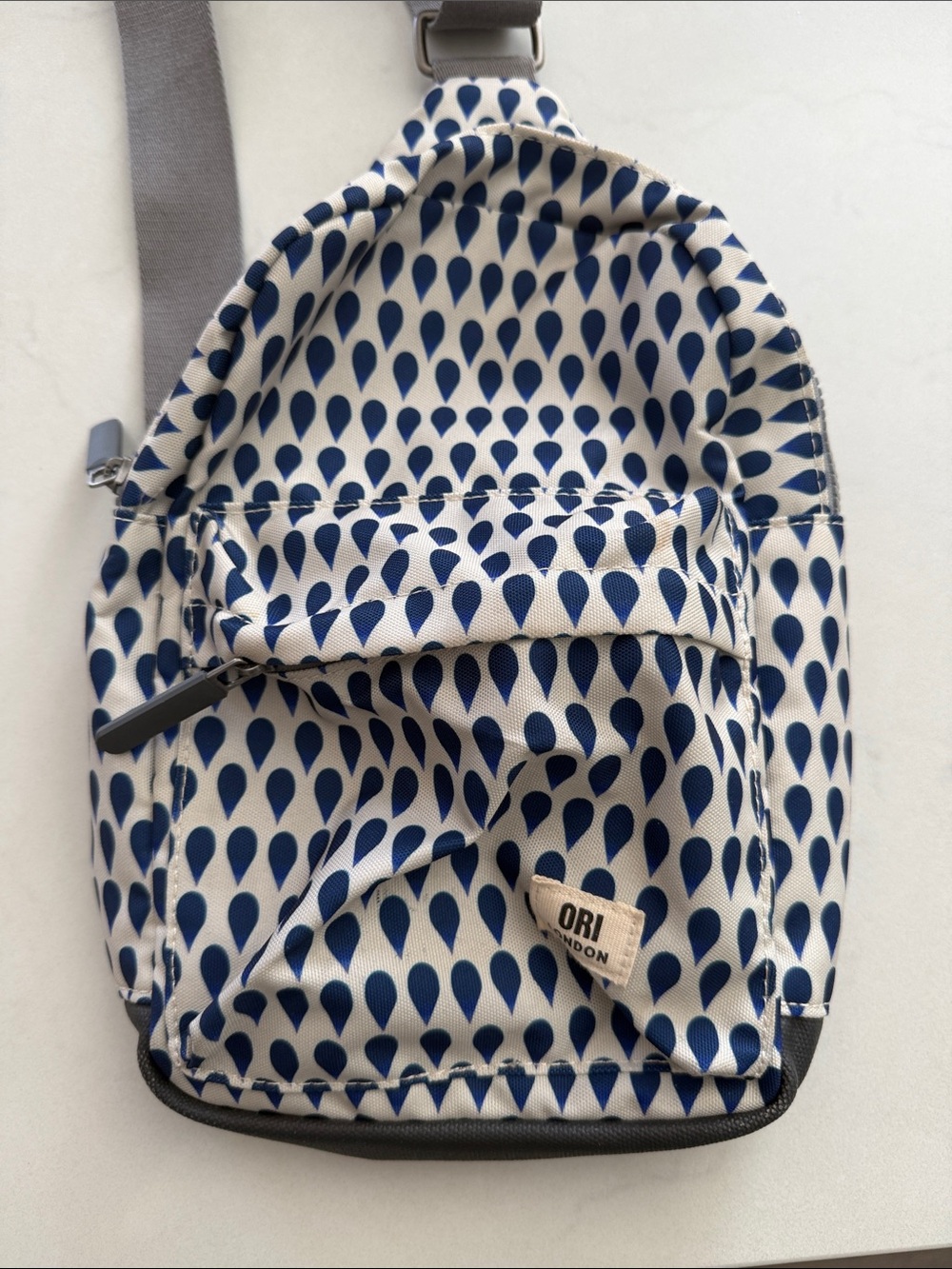 Orion London White and Blue Teardrop Pattern Crossbody Bag